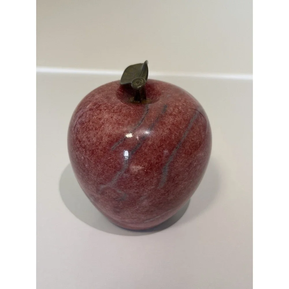 Apple Paperweight Red stone brass stem, Vintage, Desk Decor